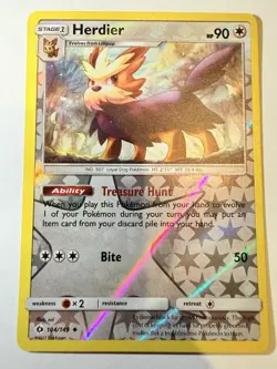 Pokemon TCG Herdier Reverse Holo 104/149 Sun And Moon Stage 1 Card Near Mint - Image 1