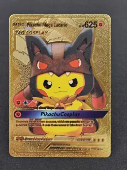 Pokemon Pikachu Mega Lucario Cosplay 625HP Gold Foil Fan Art Card #009 - Image 1