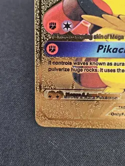 Pokemon Pikachu Mega Lucario Cosplay 625HP Gold Foil Fan Art Card #009 - Image 5