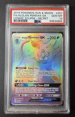 PSA 10 ALOLAN PERSIAN GX 257 SECRET COSMIC ECLIPSE SUN MOON 2019 POKEMON - Image 1