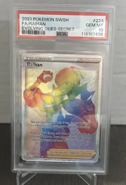 2021 Pokemon SWSH Evolving Skies Raihan Full Art Secret Rainbow Rare #224 PSA 10 - Image 1