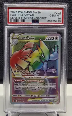 Lugia VSTAR Rainbow Secret Rare Card 202/195 SWSH12 Silver Tempest PSA 10 - Image 1