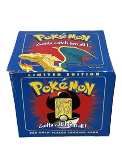 1999 Pokemon Burger King Charizard 23K Gold Plated Card & SEALED Pokeball BLUE - Image 2