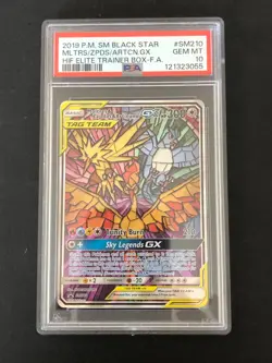 PSA 10, Pokemon TCG Moltres Zapdos Articuno GX SM210 Stained Glass Promos Holo - Image 1