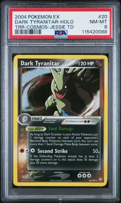 2004 Pokemon EX Team Rocket Returns 20 Dark Tyranitar Holo Cosmos PSA 8 NM MT - Image 1
