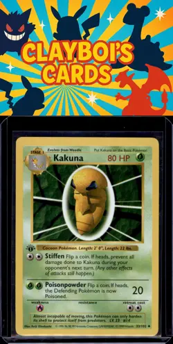 Kakuna Base Set (Shadowless) Pokemon 033/102 First Edition Uncommon NM - Image 1