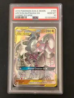 PSA 10, Pokemon TCG Cosmic Eclipse Arceus & Dialga & Palkia Tag Team GX 156/236 - Image 1