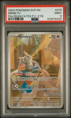 2024 POKEMON PALDEAN FATES POKEMON CENTER ETB PROMO SVP EN #075 MIMIKYU PSA 9 - Image 1