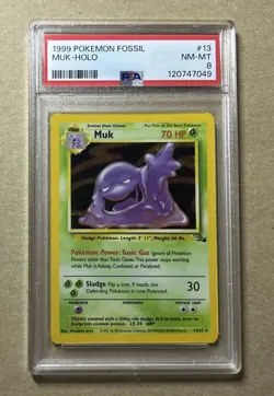 1999 Pokemon Fossil Muk Holo Card #13 PSA 8 - Image 1