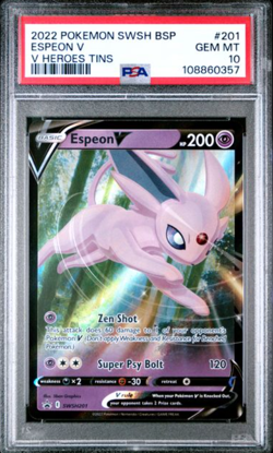 2022 POKEMON SWSH BLACK STAR PROMO V HEROES TINS #201 ESPEON V PSA 10 - Image 1