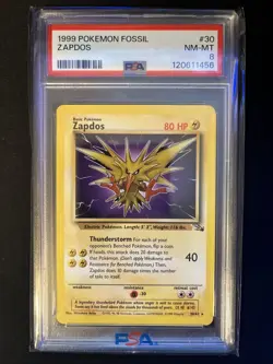 1999 Pokemon Fossil Zapdos Non-Holo 30/62 - PSA 8 Fresh Cert - Image 1