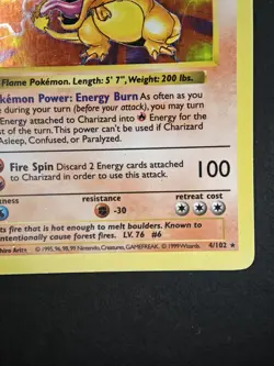 Shadowless Charizard - 4/102 - Pokemon Base Set Holographic - Raw - Image 5