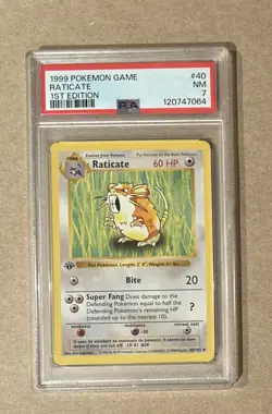 1999 Pokemon Base Set 1st Edition Raticate Card #40 PSA 7 - Image 1