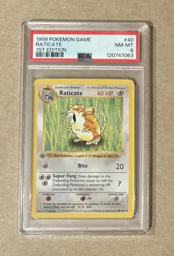 1999 Pokemon Base Set 1st Edition Raticate Card #40 PSA 8 - Image 1