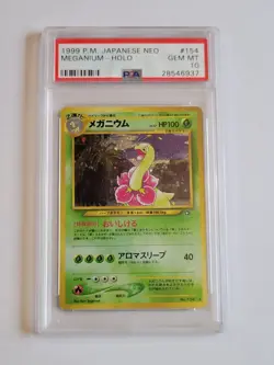 1999 Pokemon Japanese Neo Holo Meganium #154 PSA 10 GEM MINT- Genesis Card TCG - Image 1