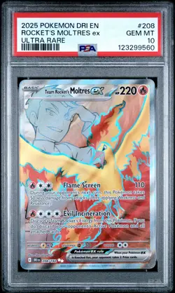 2025 POKEMON DRI EN-DESTINED RIVALS ULTRA RARE TEAM ROCKET'S MOLTRES EX PSA 10 - Image 1