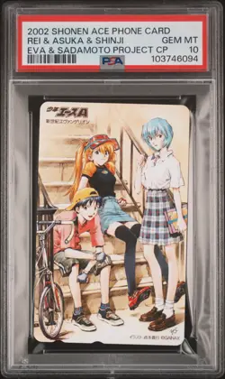 PSA 10 Asuka & Rei & Shinji Phone Card 2002 Shonen Ace Phone Card Evangelion - Image 1