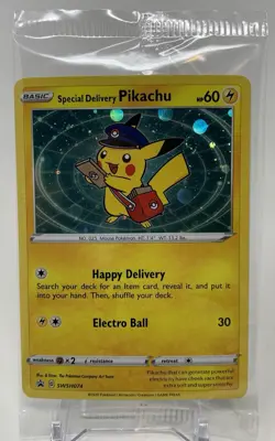 Pokemon Card Special Delivery Pikachu SWSH074 Holo Promo w/ SWIRL Unopened - Image 1