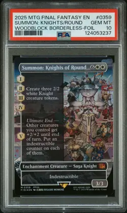 2025 MTG FINAL FANTASY WOODBLOCK BORDERLESS-FOIL SUMMON: KNIGHTS OF ROUND PSA 10 - Image 1