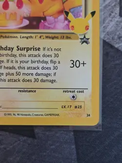 Birthday Pikachu- 24/53 -Celebration - Classic Collection Holo Pokemon Card - NM - Image 5