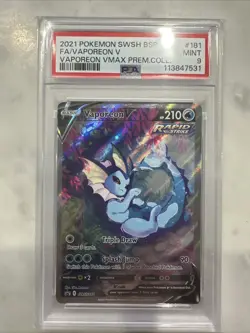 Pokemon 2021 Premium Collection 181 Vaporeon v SWSH Black Star Promo Card PSA 9 - Image 1