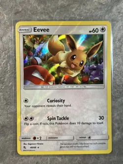 Eevee 48/68 Pokemon TCG Card Sun Moon Hidden Fates Holo Rare (Near Mint) N4 - Image 1