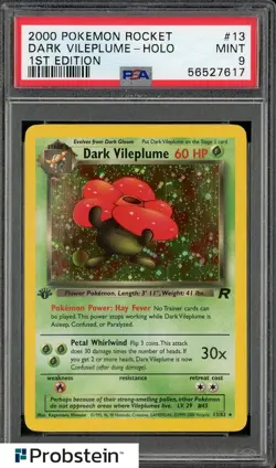 2000 Pokemon Team Rocket 1st Edition #13/82 Dark Vileplume Holo PSA 9 MINT - Image 1