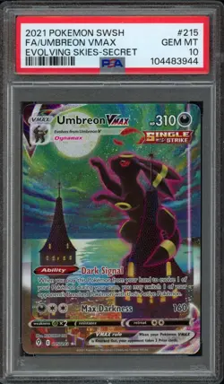 2021 Pokemon SWSH Evolving Skies Umbreon Vmax 215/203 PSA 10 Gem Mint Alt Art - Image 1