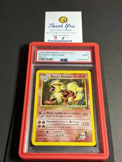 PSA 9 - Blaine’s Arcanine 1/132 Gym Challenge Holo Rare Pokemon Card + Guard 🟧 - Image 1