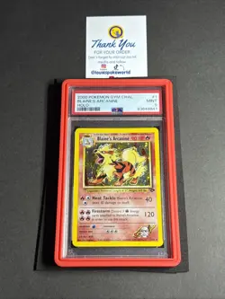PSA 9 - Blaine’s Arcanine 1/132 Gym Challenge Holo Rare Pokemon Card + Guard 🟧 - Image 2