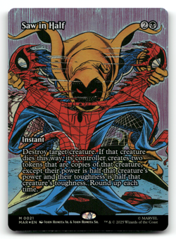 ✨ SAW IN HALF 21 NM FOIL BORDERLESS MYTHIC SPIDERMAN MTG ENGLISH - Image 1