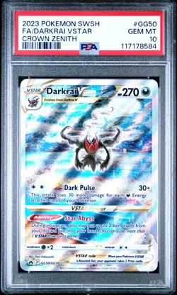 2023 POKEMON SWORD & SHIELD CROWN ZENITH #GG50 FULL ART/DARKRAI VSTAR PSA 10 - Image 1