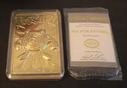 1999 Pair of 23K Gold Plated Pikachu Poliwhirl Trading Cards & Pokemon Ball - Image 4