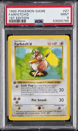 1999 POKEMON GAME 1ST ED #27 FARFETCH'D PSA 9 - Image 1