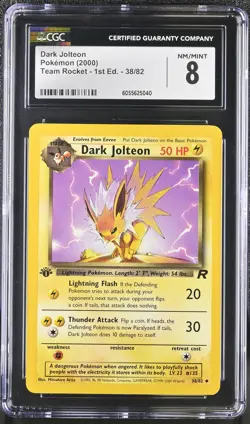 CGC 8 Dark Jolteon Team Rocket 1st Edition 38/82 Pokemon Card - Image 1