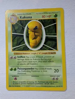 Vintage Kakuna 33/102 Shadowless Base Set Pokemon Card WOTC LP - Image 1
