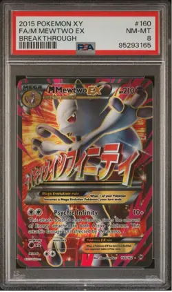 Pokemon XY Breakthrough M Mewtwo EX Full Art Mega Card 160/162 PSA 8 NM-MT - Image 1