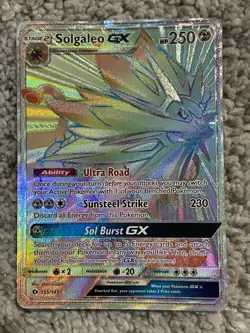 Solgaleo GX 155/149 Rainbow Hyper Rare Card Sun & Moon Base Set Pokemon TCG - Image 1