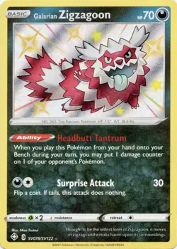 Galarian Zigzagoon SV078/SV122 Shiny Holo Rare Pokemon Shining Fates NM Card - Image 1