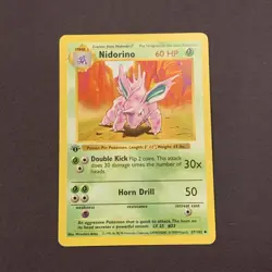 1st Edition Shadowless Nidorino 37/102 Base Set Rare Vintage Pokemon Card - Image 1