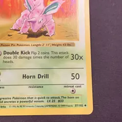 1st Edition Shadowless Nidorino 37/102 Base Set Rare Vintage Pokemon Card - Image 5