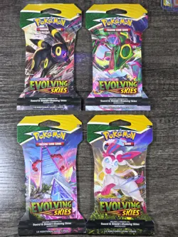4X Evolving Skies Sleeved Pokemon Booster Pack Complete Full Art Set NEW SEALED - Image 1