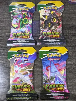 4X Evolving Skies Sleeved Pokemon Booster Pack Complete Full Art Set NEW SEALED - Image 1