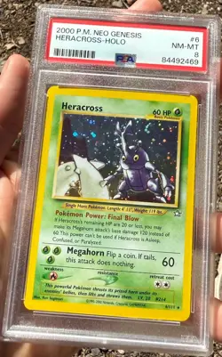 PSA 8 Heracross Holo 6/111 Neo Genesis 2000 Vintage Pokemon Card NM-MT - Image 1