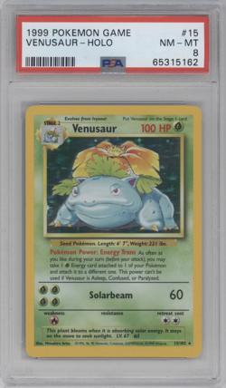 PSA 8 NM - MT 1999 POKEMON BASE SET UNLIMITED #15 VENUSAUR-HOLO TRADING CARD - Image 1