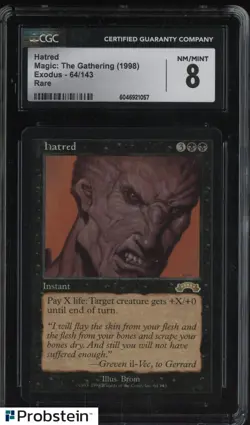 1998 Magic The Gathering MTG Exodus #64/143 Hatred Rare CGC 8 NM-MT - Image 1