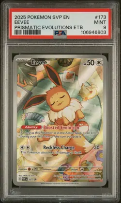 2025 POKEMON PRISMATIC EVOLUTIONS POKEMON CENTER ETB PROMO SVP #173 EEVEE PSA 9 - Image 1