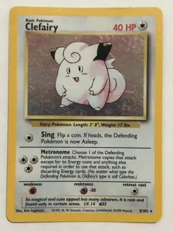 Pokemon TCG Clefairy Base Set Holo Unlimited Rare Card 5/102 - Image 1