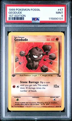 1999 POKEMON FOSSIL 1ST ED #47 GEODUDE PSA 9 - Image 1