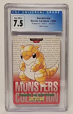Sandshrew #027 Bandai Carddass 1996 Japanese Pokemon Red Card Graded CGC 7.5 - Image 1